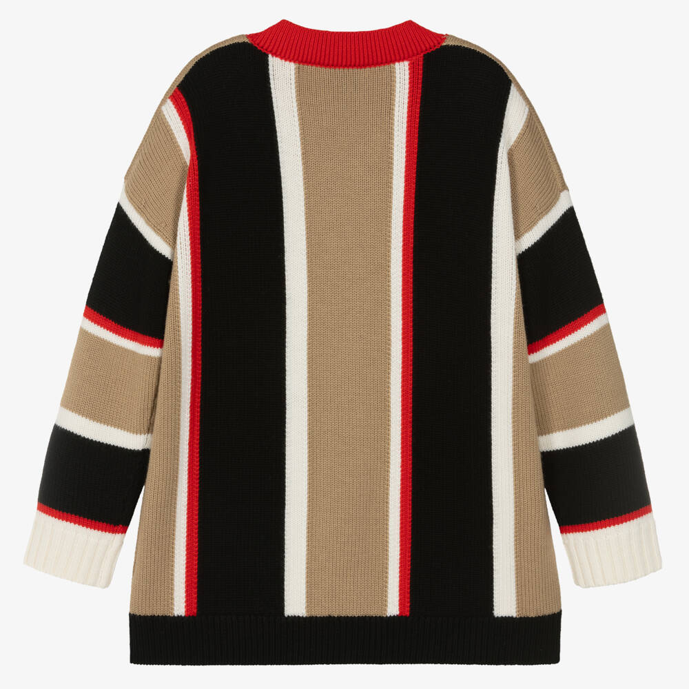 Burberry-Teen Girls Beige Wool Stripe Cardigan | Childrensalon Outlet