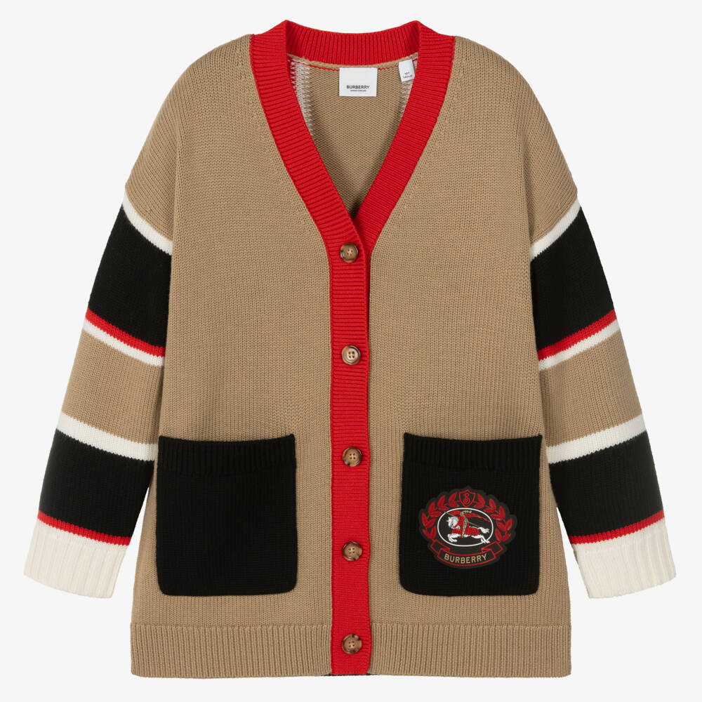 Burberry-Teen Girls Beige Wool Stripe Cardigan | Childrensalon Outlet
