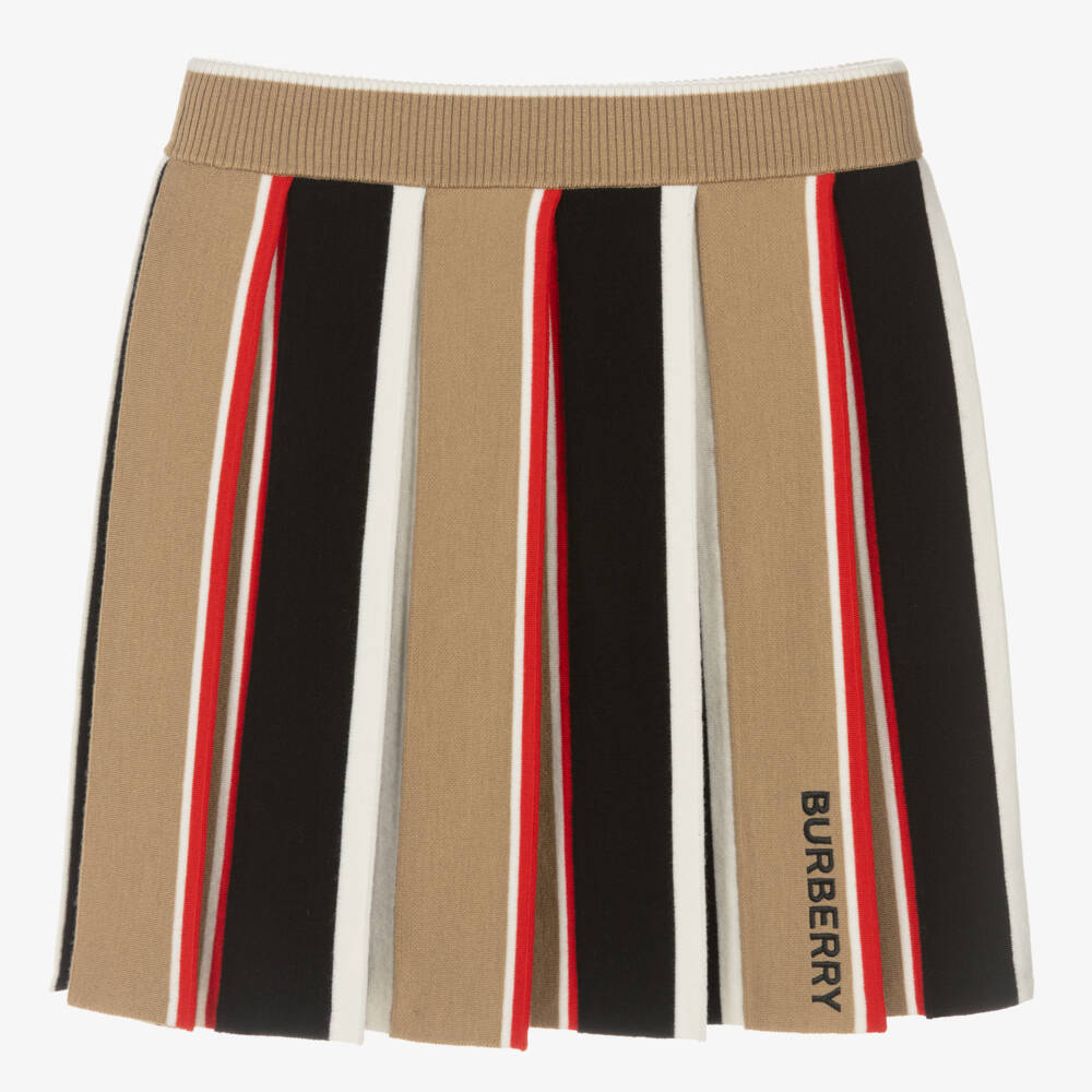 Burberry-Подростковая бежевая шерстяная юбка в полоску для девочек | Childrensalon Outlet
