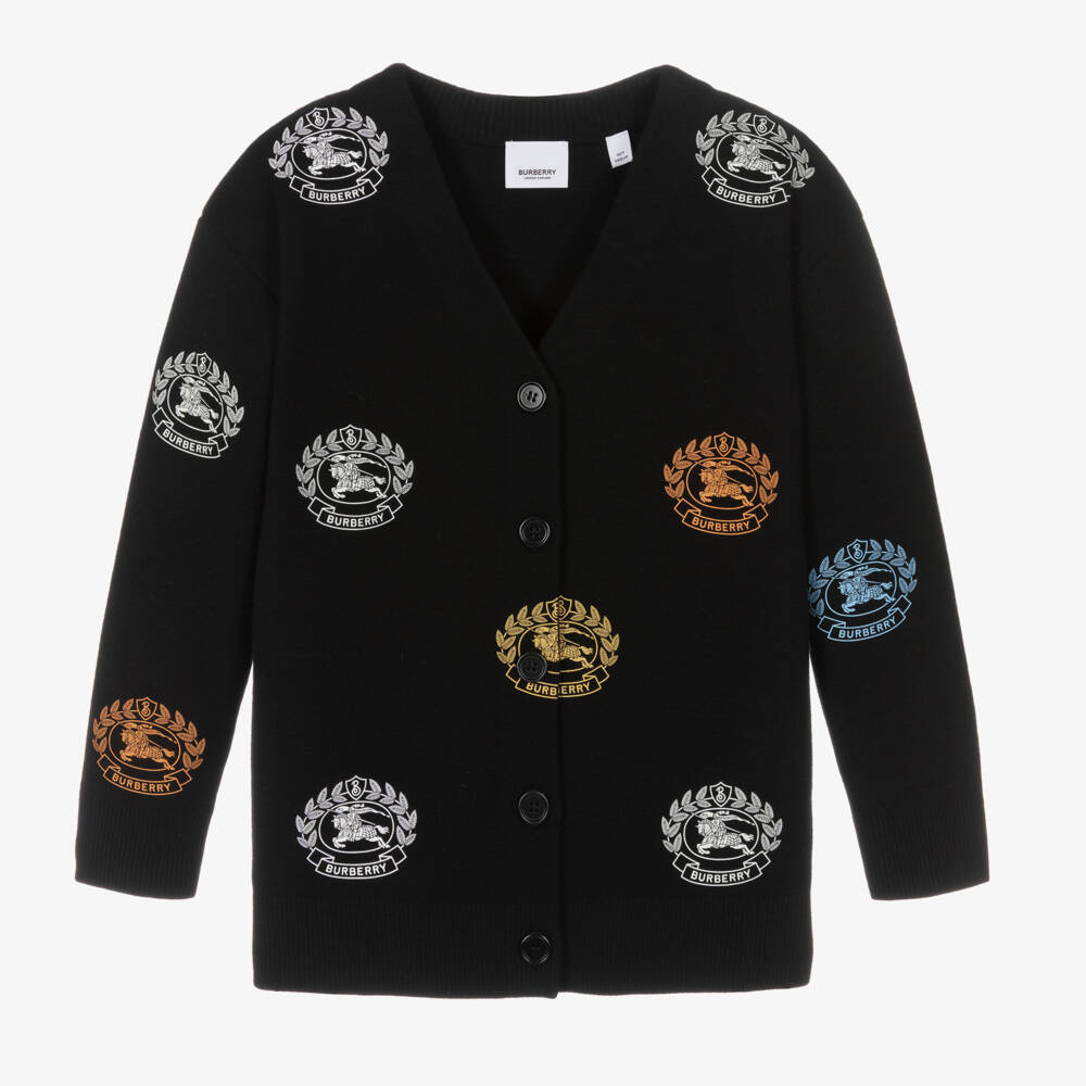 Burberry-Teen Girls Black Wool Logo Cardigan | Childrensalon Outlet