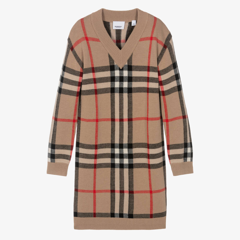 Burberry-Подростковое уютное клетчатое вязаное платье для девочек | Childrensalon Outlet