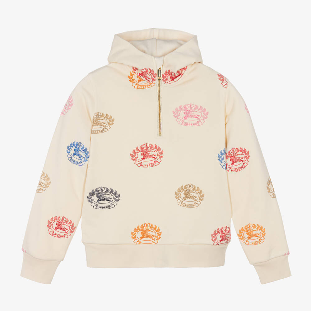 Burberry-Teen Girls Ivory Logo Cotton Hoodie | Childrensalon Outlet