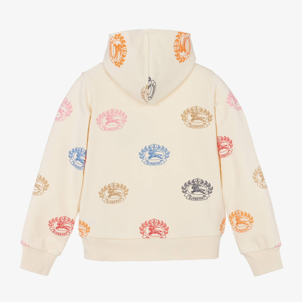 Burberry-توب هودي تينز بناتي قطن لون عاجي | Childrensalon Outlet