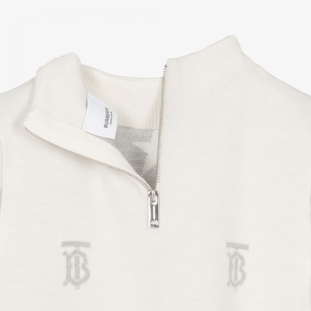 Burberry-فستان تينز صوف محبوك لون عاجي | Childrensalon Outlet