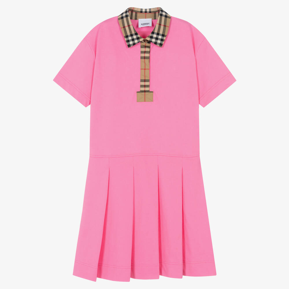 Burberry-Teen Girls Pink Vintage Check Polo Dress | Childrensalon Outlet