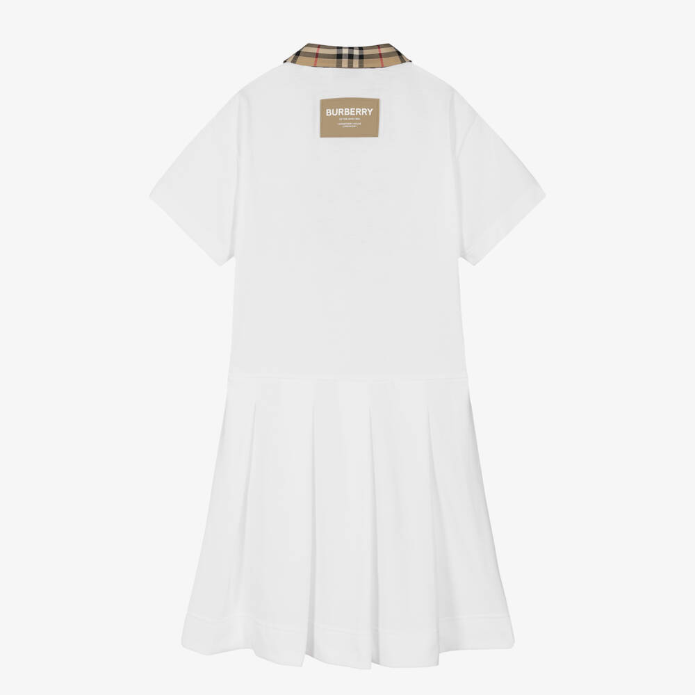 Burberry-Платье рубашка поло в клетку белое для девочек | Childrensalon Outlet