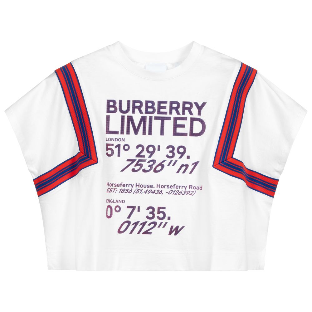 Burberry - تيشيرت تينز بناتي قطن جيرسي لون أبيض | Childrensalon