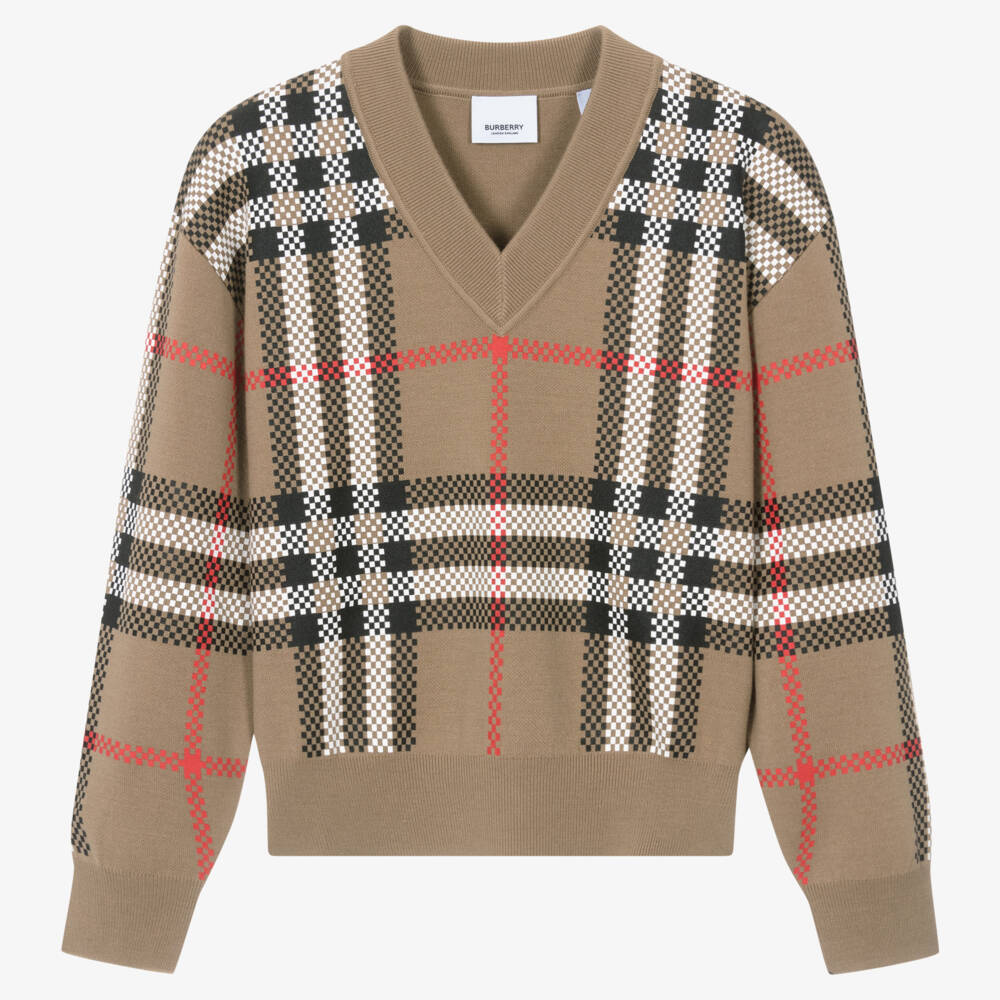 Burberry-Подростковый шерстяной клетчатый пуловер для девочек | Childrensalon Outlet