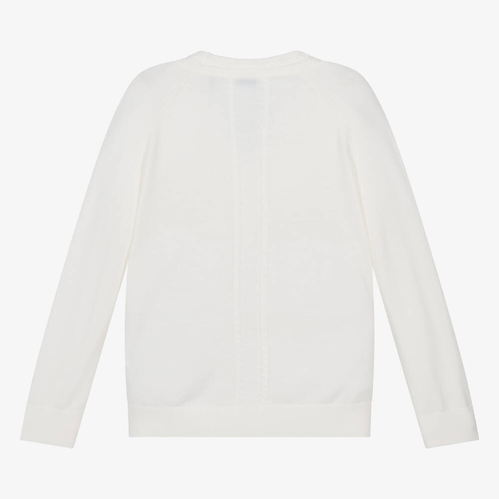 Burberry-كارديغان صوفي محبوك بلون العاج للفتيات المراهقات | Childrensalon Outlet