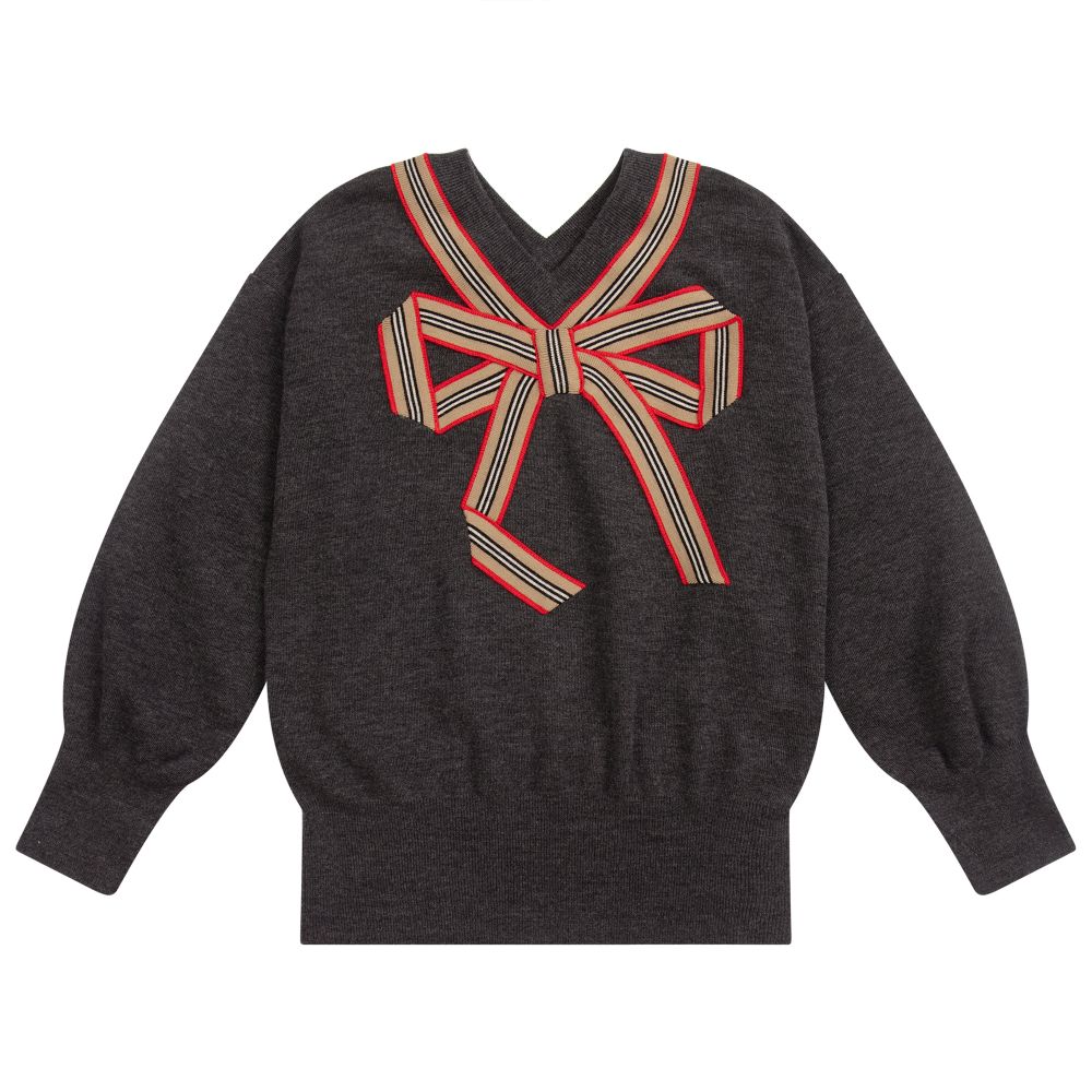 Burberry - Teen Grey V-Neck Wool Jumper | Childrensalon