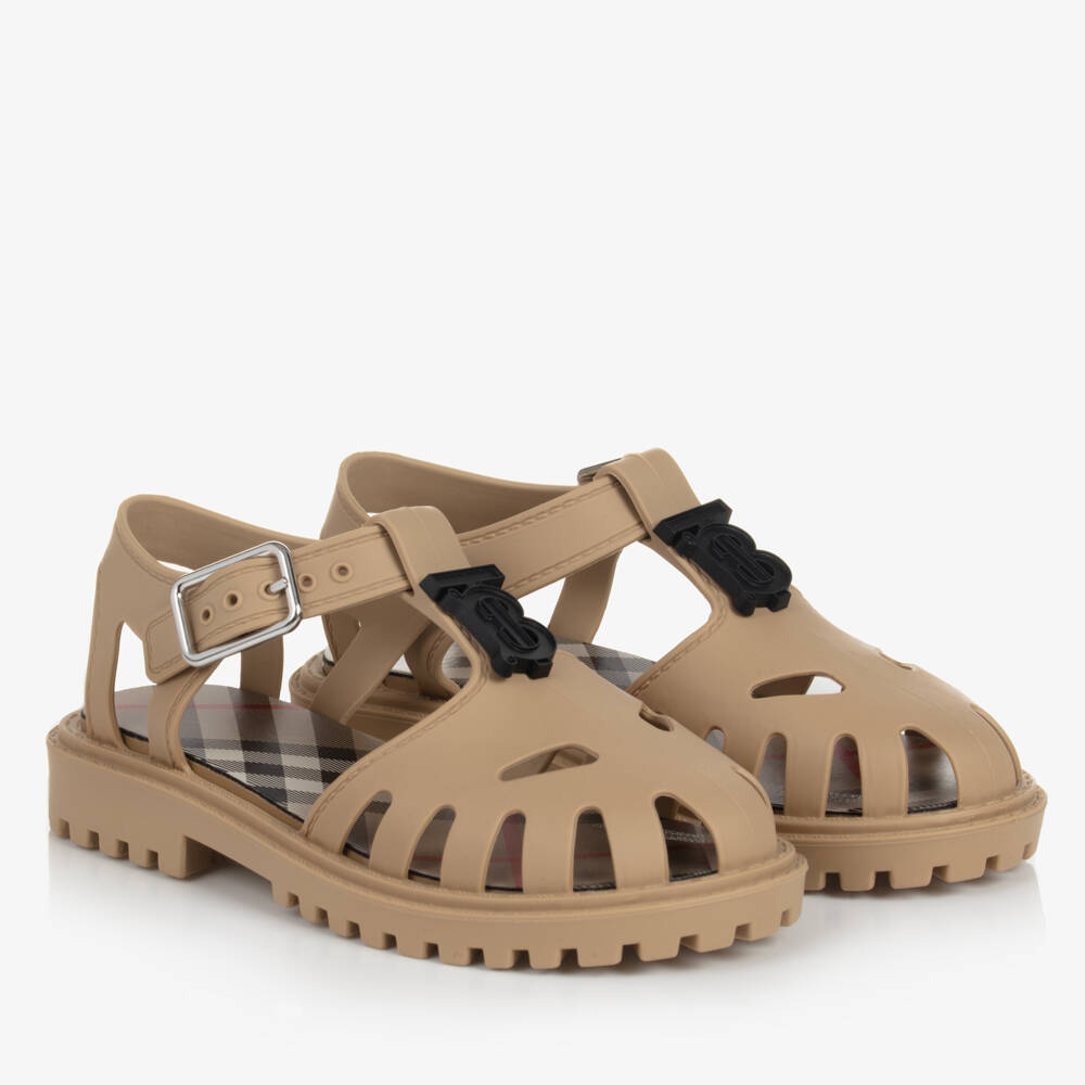 Burberry-Teen Monogrammed Beige Jelly Sandals | Childrensalon Outlet