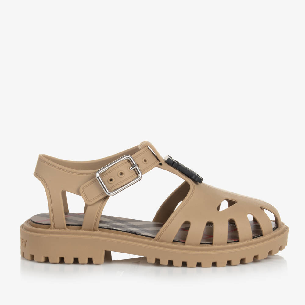 Burberry-Teen Monogrammed Beige Jelly Sandals | Childrensalon Outlet