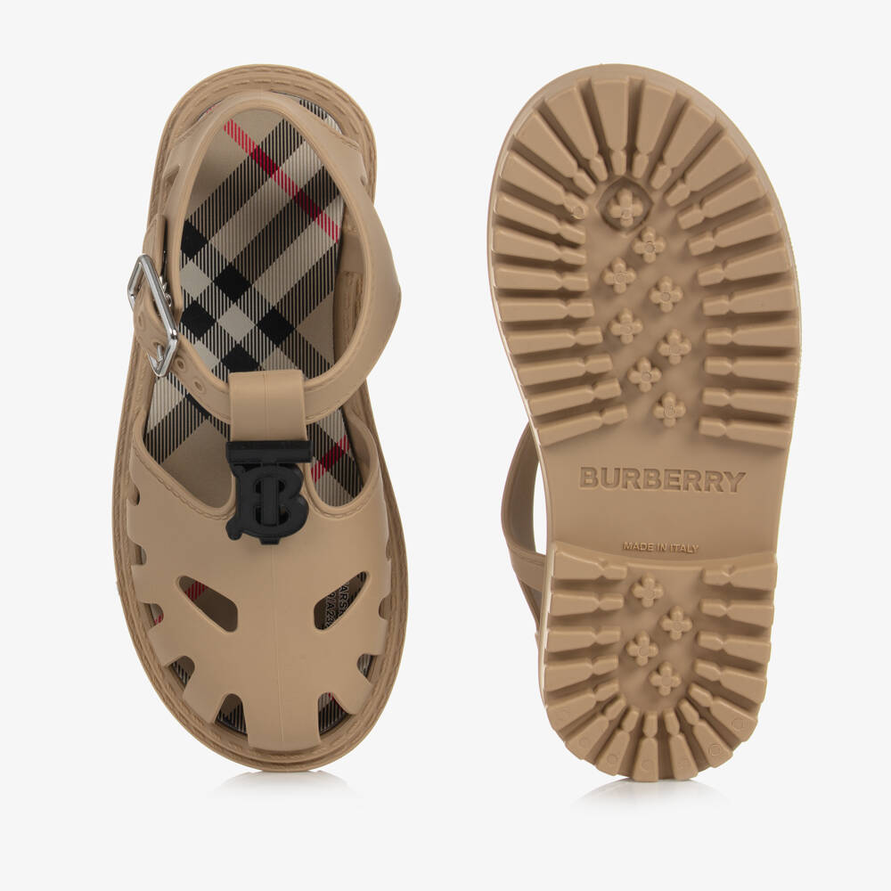 Burberry-Teen Monogrammed Beige Jelly Sandals | Childrensalon Outlet