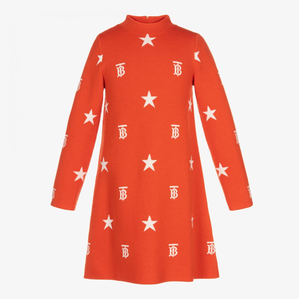 Burberry - فستان تينز صوف مارينو محبوك لون برتقالي | Childrensalon