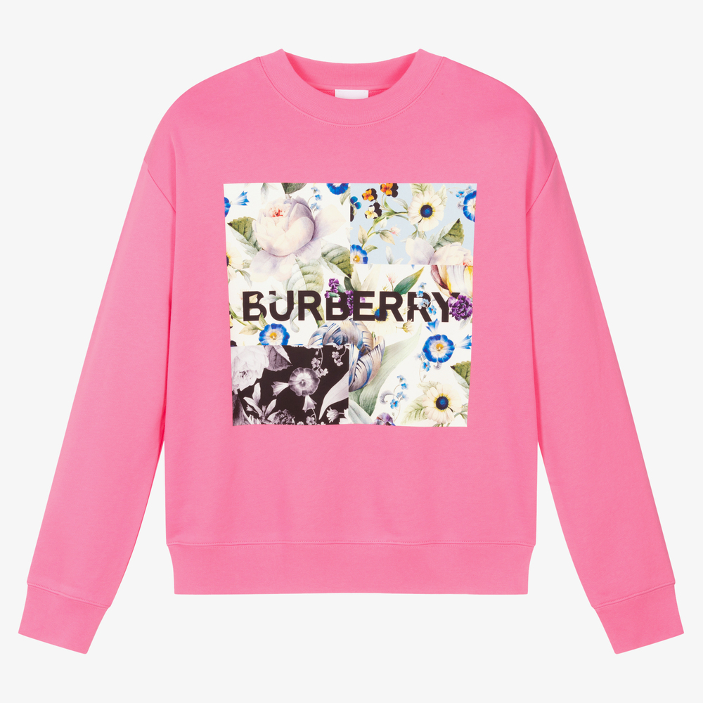 Burberry - سويتشيرت تينز بناتي قطن لون زهري | Childrensalon
