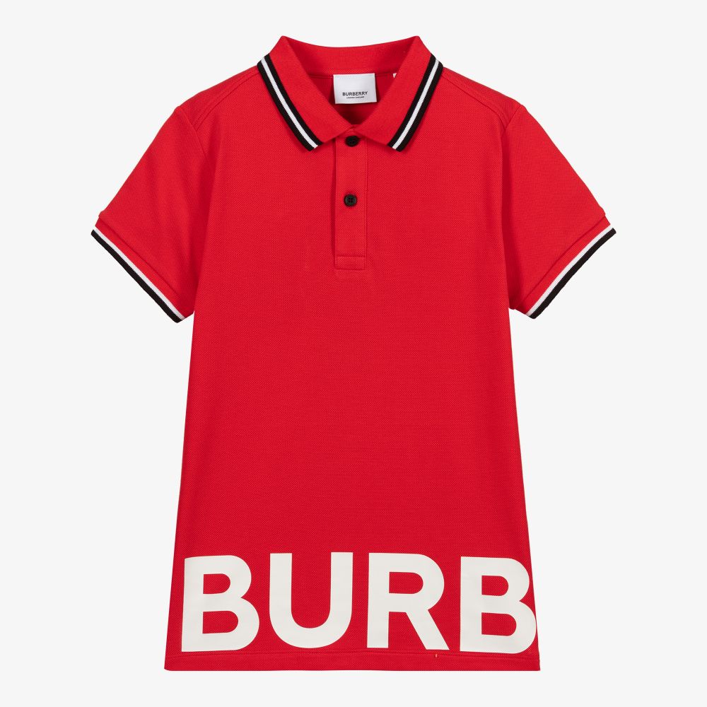 Burberry - توب بولو تينز ولادي قطن لون أحمر | Childrensalon