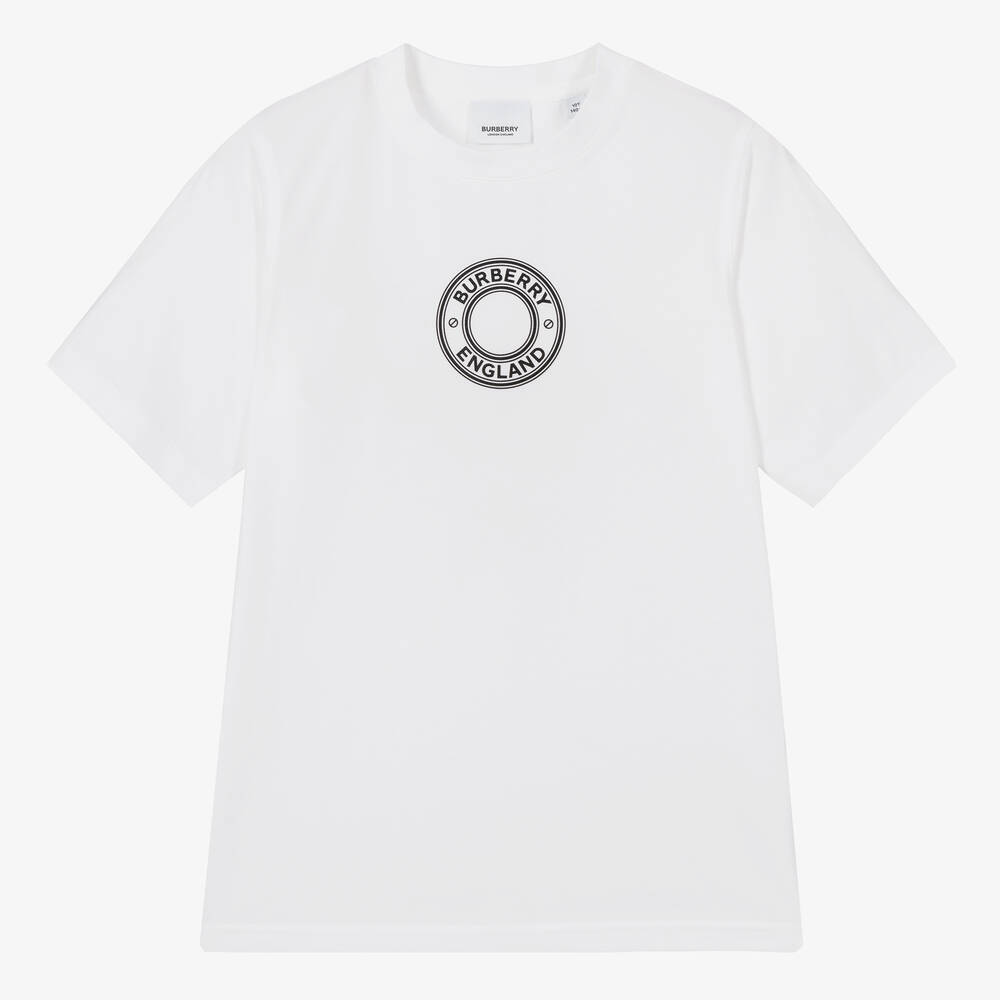 Burberry-Teen White Cotton Logo T-Shirt | Childrensalon Outlet