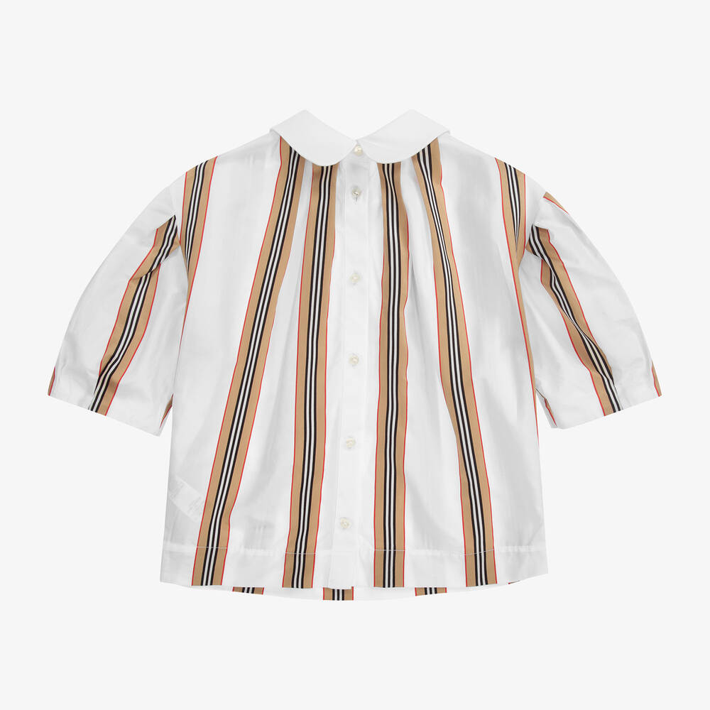 Burberry-Teen White Icon Stripe Blouse | Childrensalon Outlet