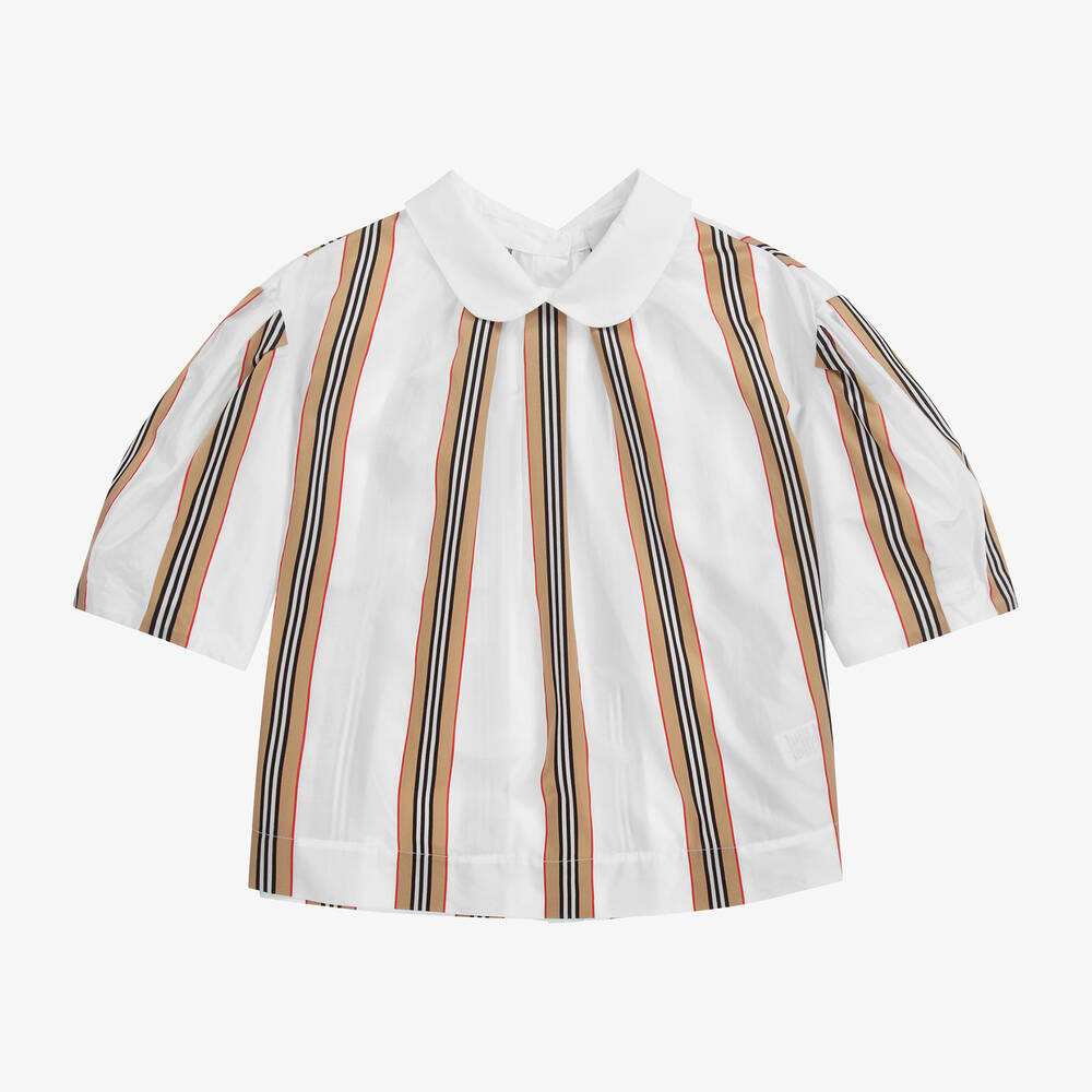 Burberry - Белая блузка в полоску Icon для подростков | Childrensalon