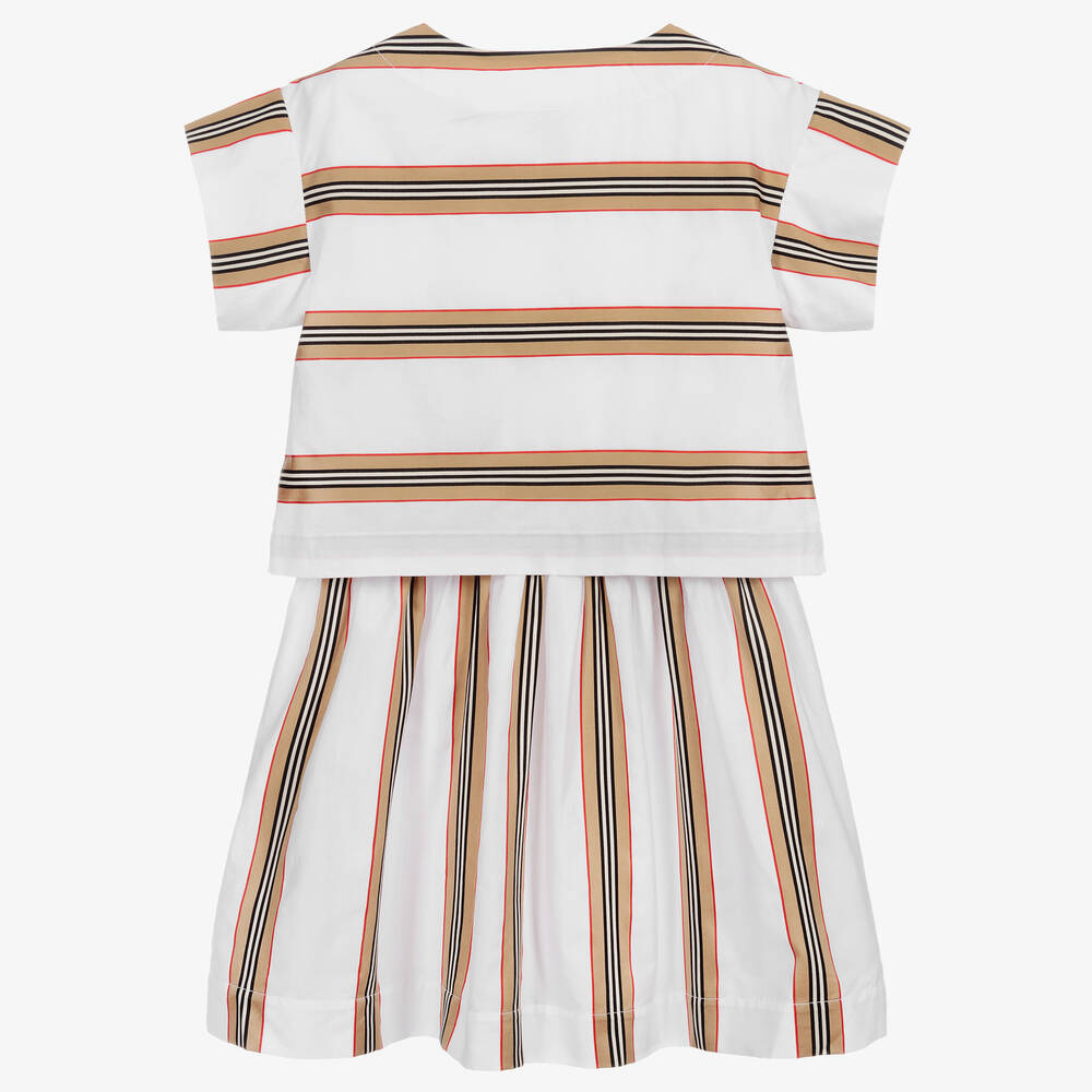 Burberry-Teen White Icon Stripe Dress | Childrensalon Outlet