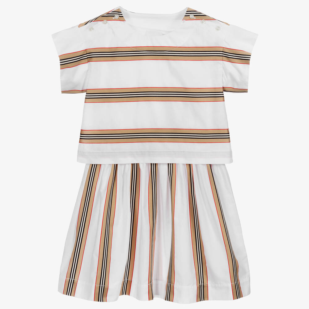 Burberry - Robe rayée blanche Icon Ado | Childrensalon