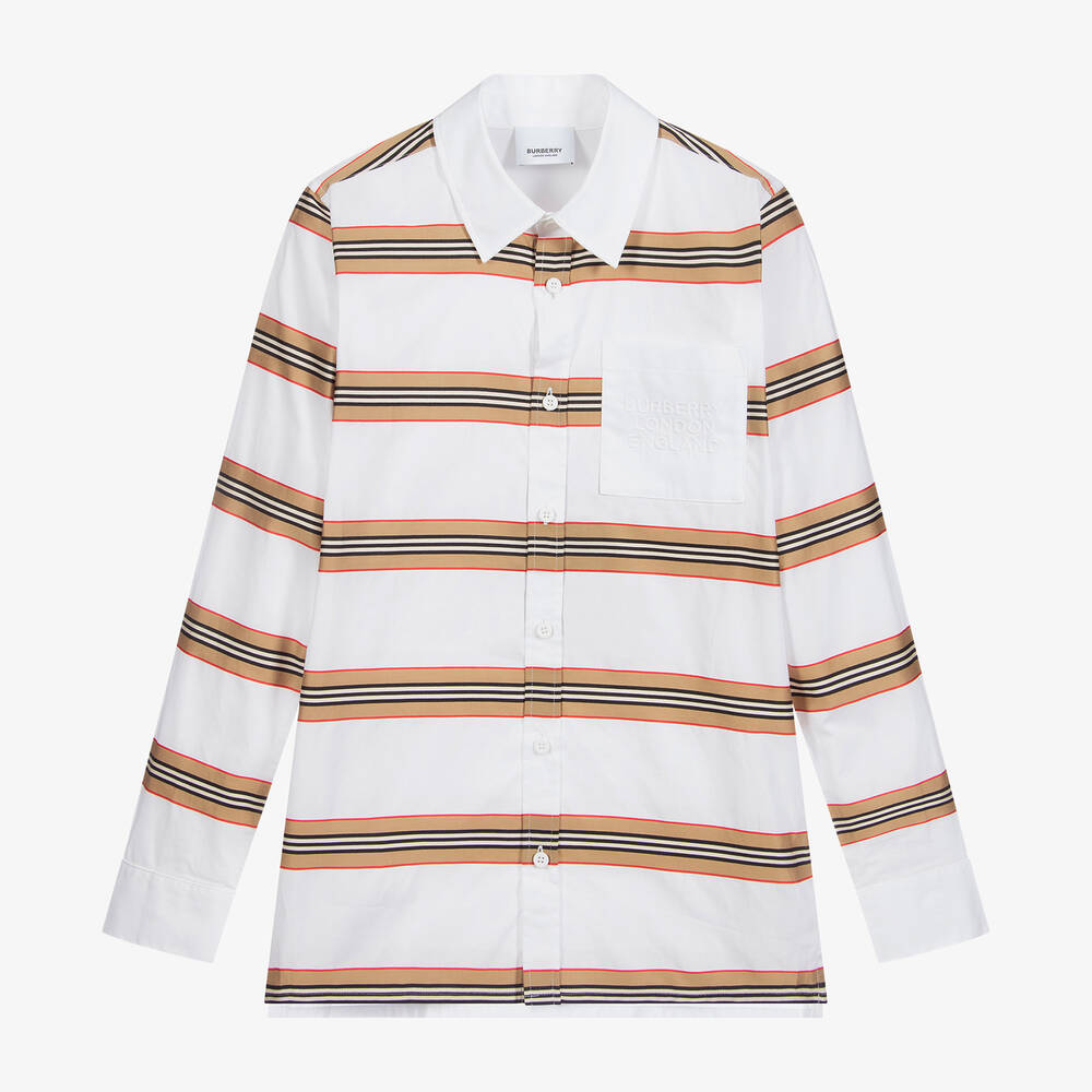 Burberry - Teen White Icon Stripe Shirt | Childrensalon