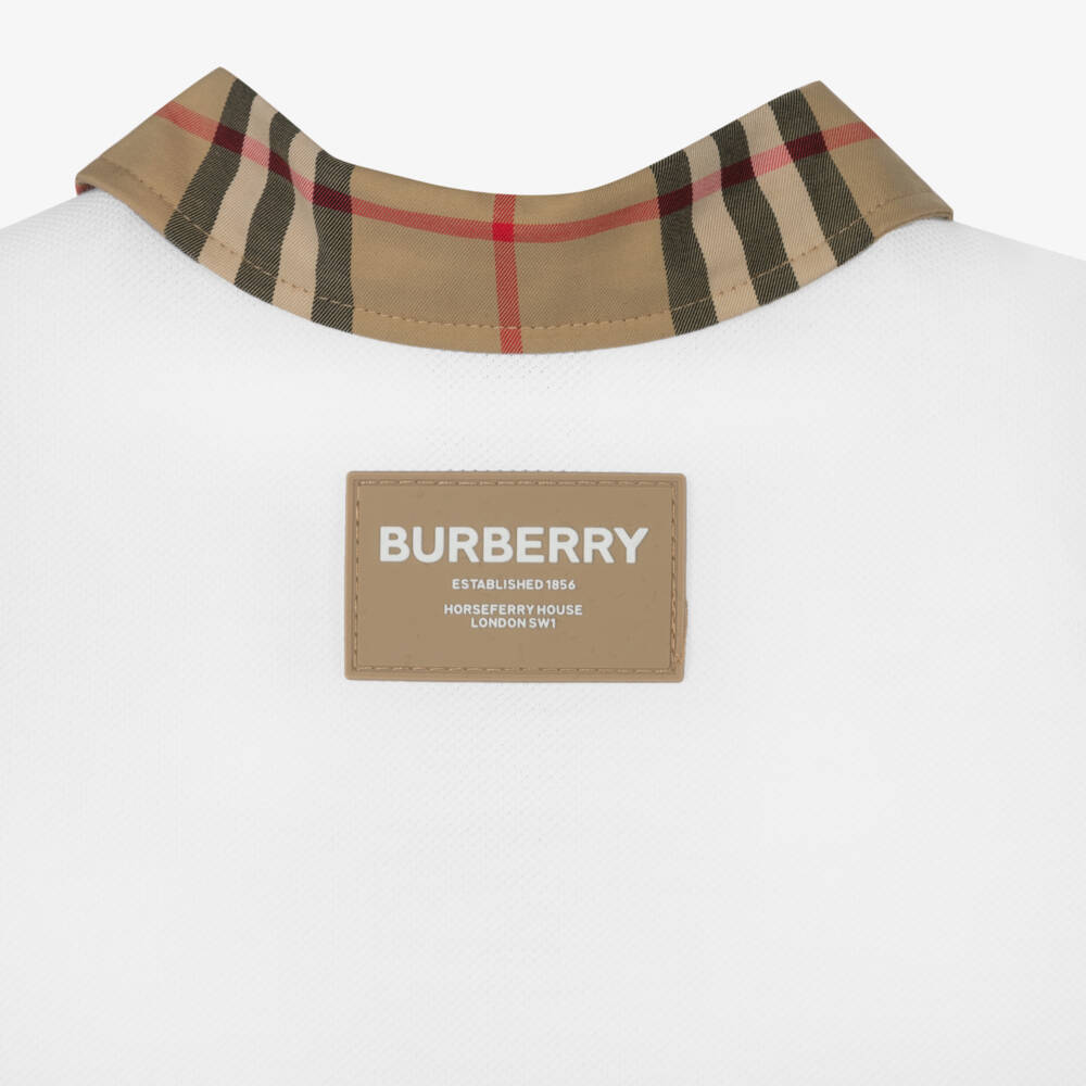 Burberry-White & Checked Babysuit | Childrensalon Outlet
