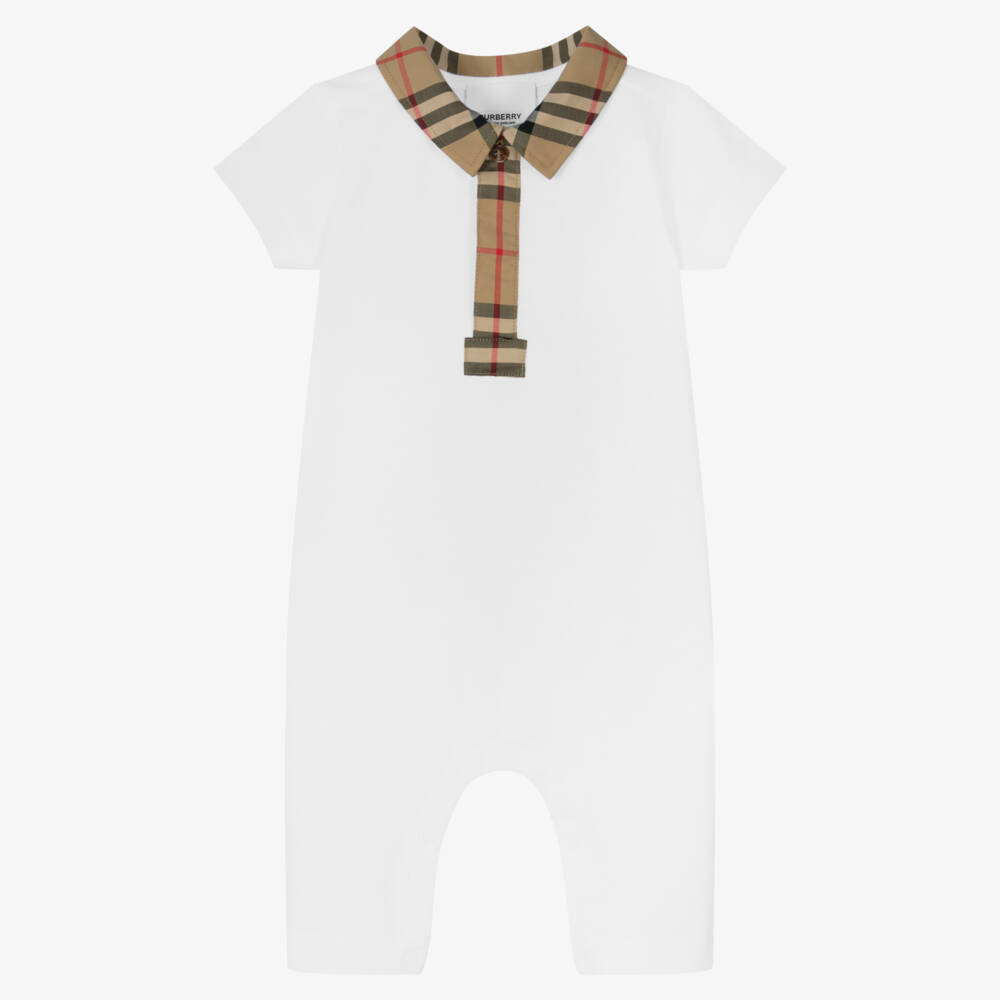 Burberry-White & Checked Babysuit | Childrensalon Outlet