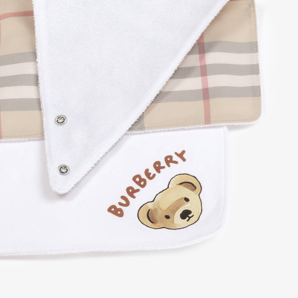 Burberry-White & Checked Cotton Bibs (2 Pack) | Childrensalon Outlet