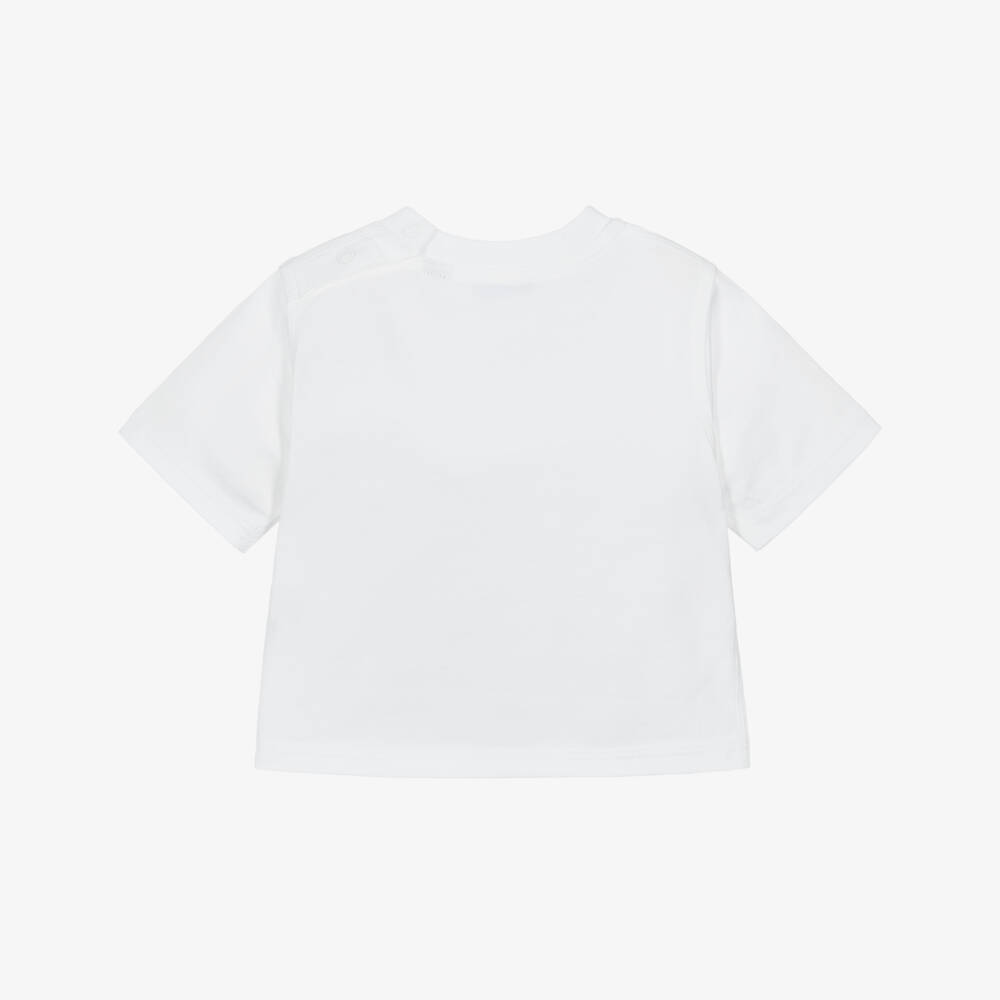 Burberry-White Cotton Baby T-Shirt with King's Guard Logo | Childrensalon Outlet