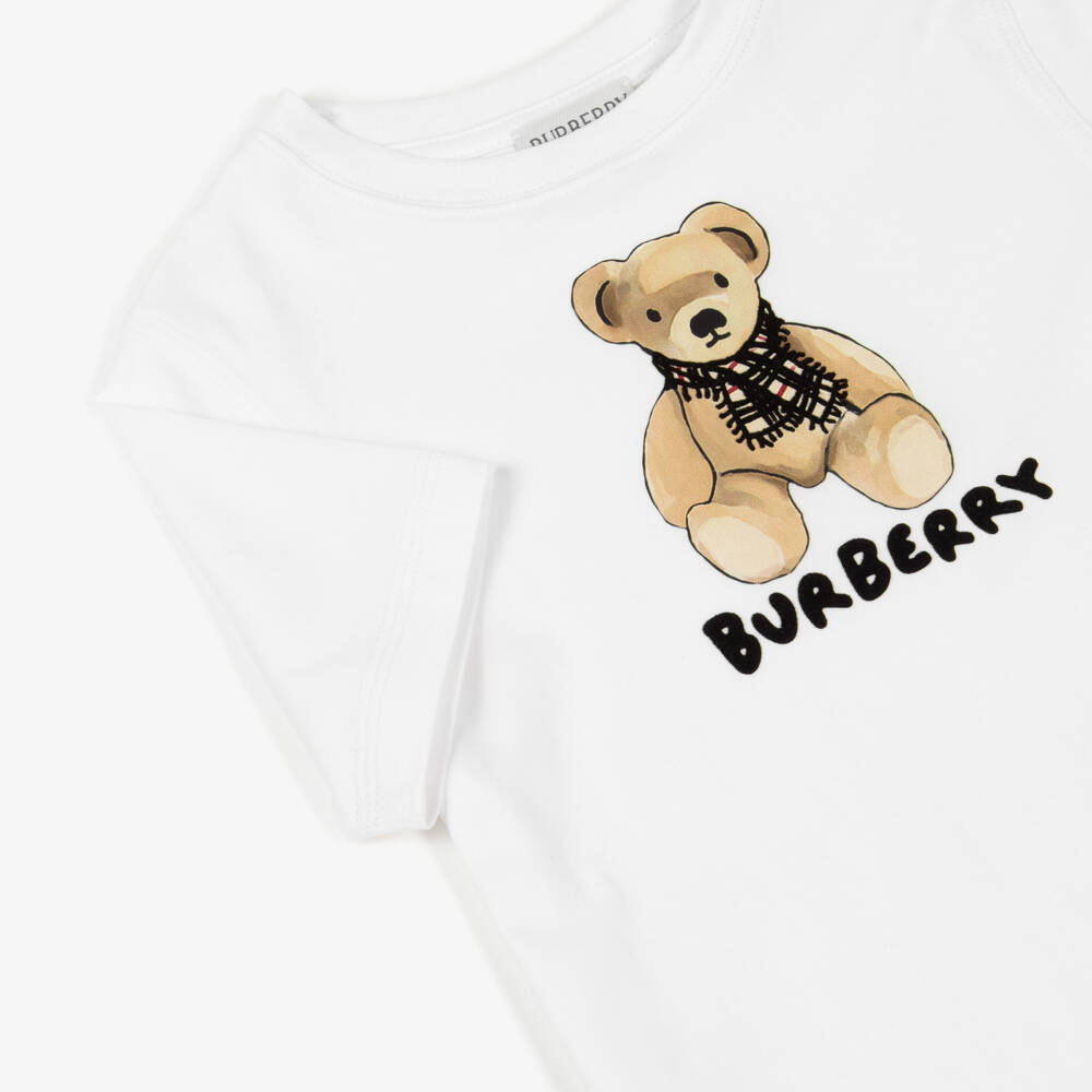 Burberry-تيشيرت أبيض قطن بشعار دب | Childrensalon Outlet