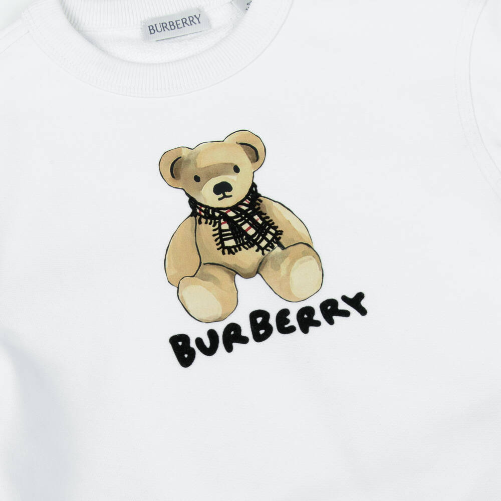 Burberry-سويت شيرت أبيض قطن نقي بطبعة دب | Childrensalon Outlet