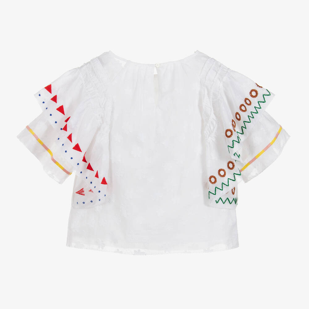 Burberry-توب قطن جاكارد لون أبيض للبنات | Childrensalon Outlet