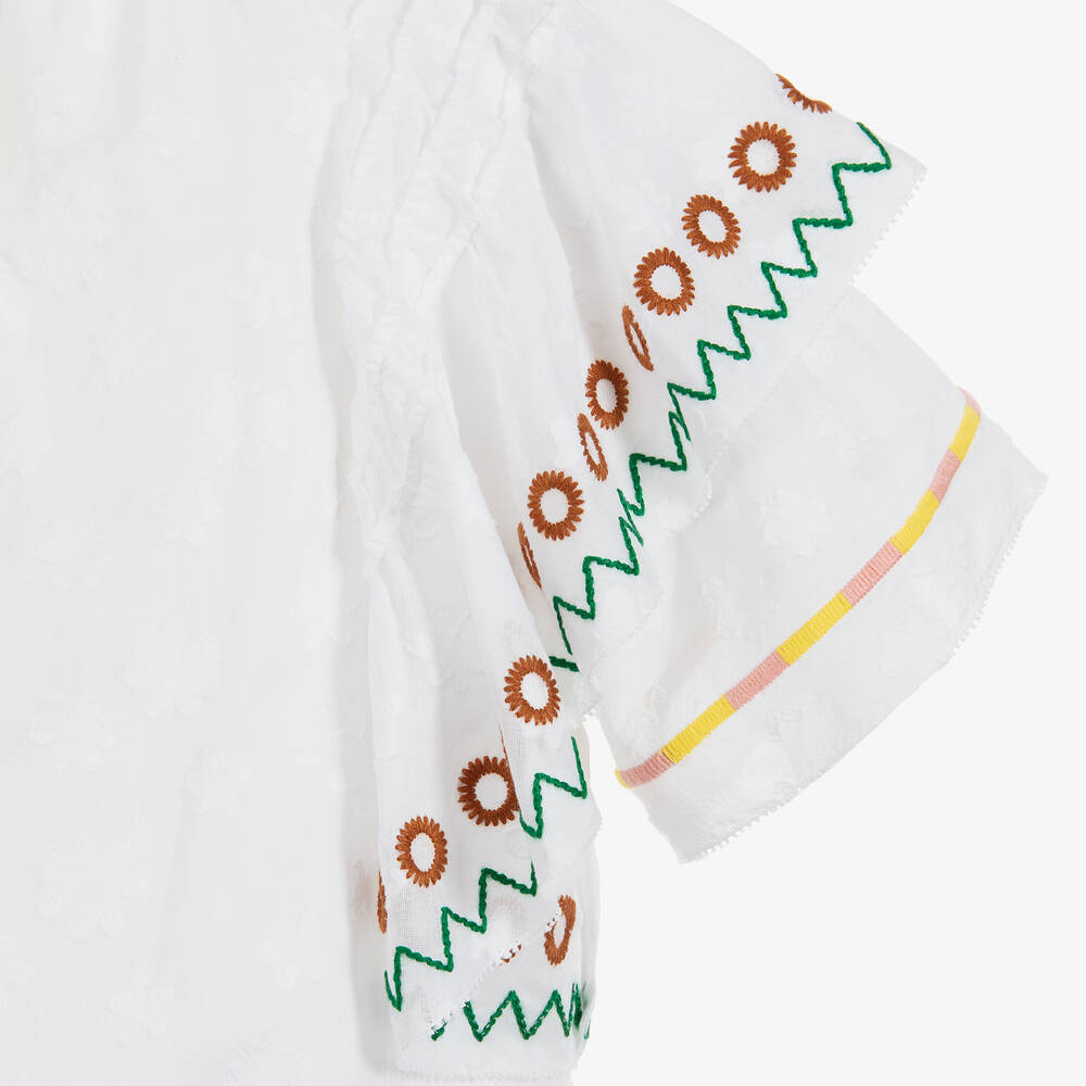 Burberry-توب قطن جاكارد لون أبيض للبنات | Childrensalon Outlet