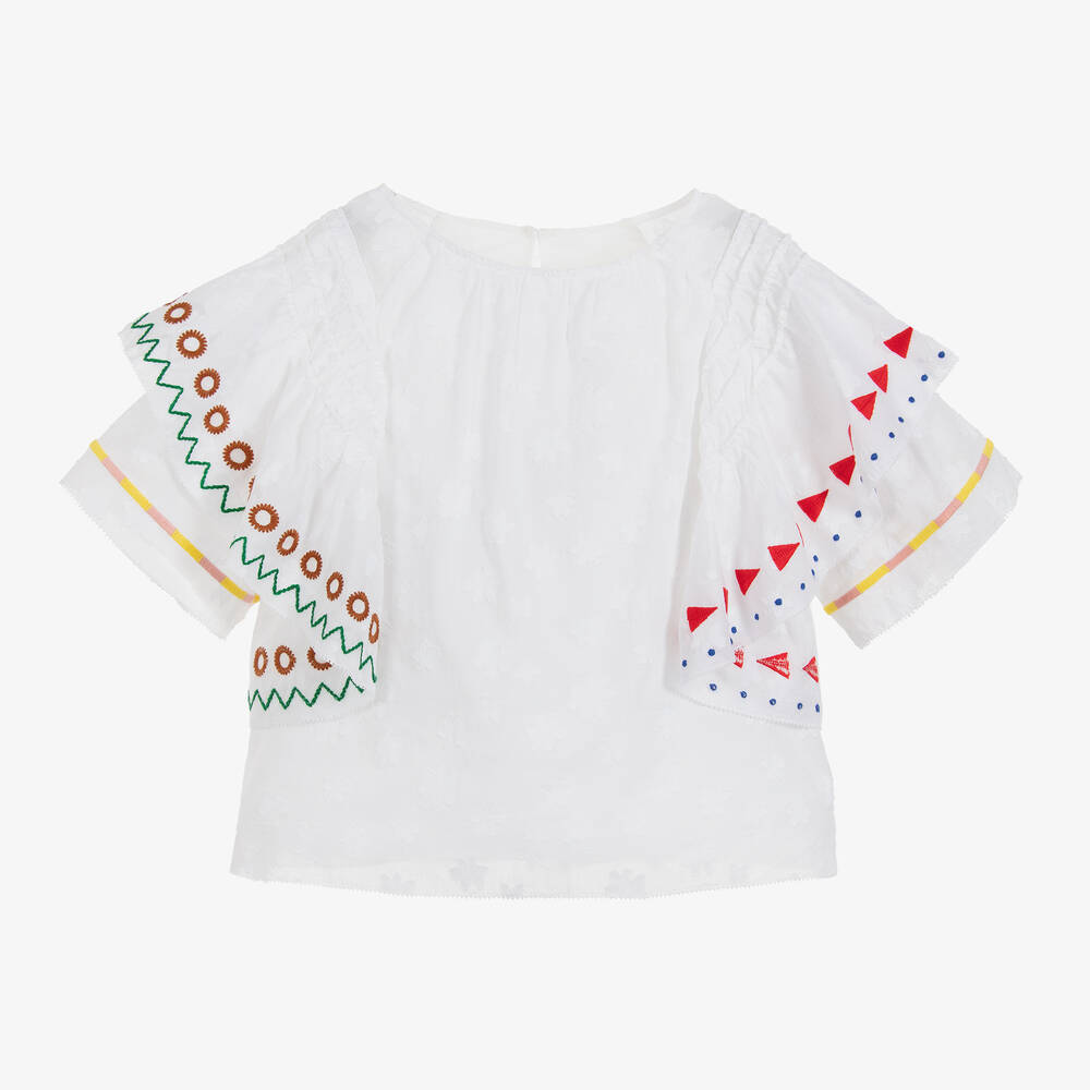 Burberry-توب قطن جاكارد لون أبيض للبنات | Childrensalon Outlet