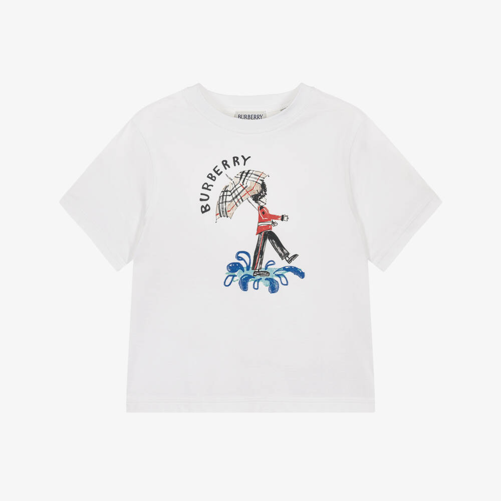 Burberry-White Cotton King's Guard T-Shirt | Childrensalon Outlet