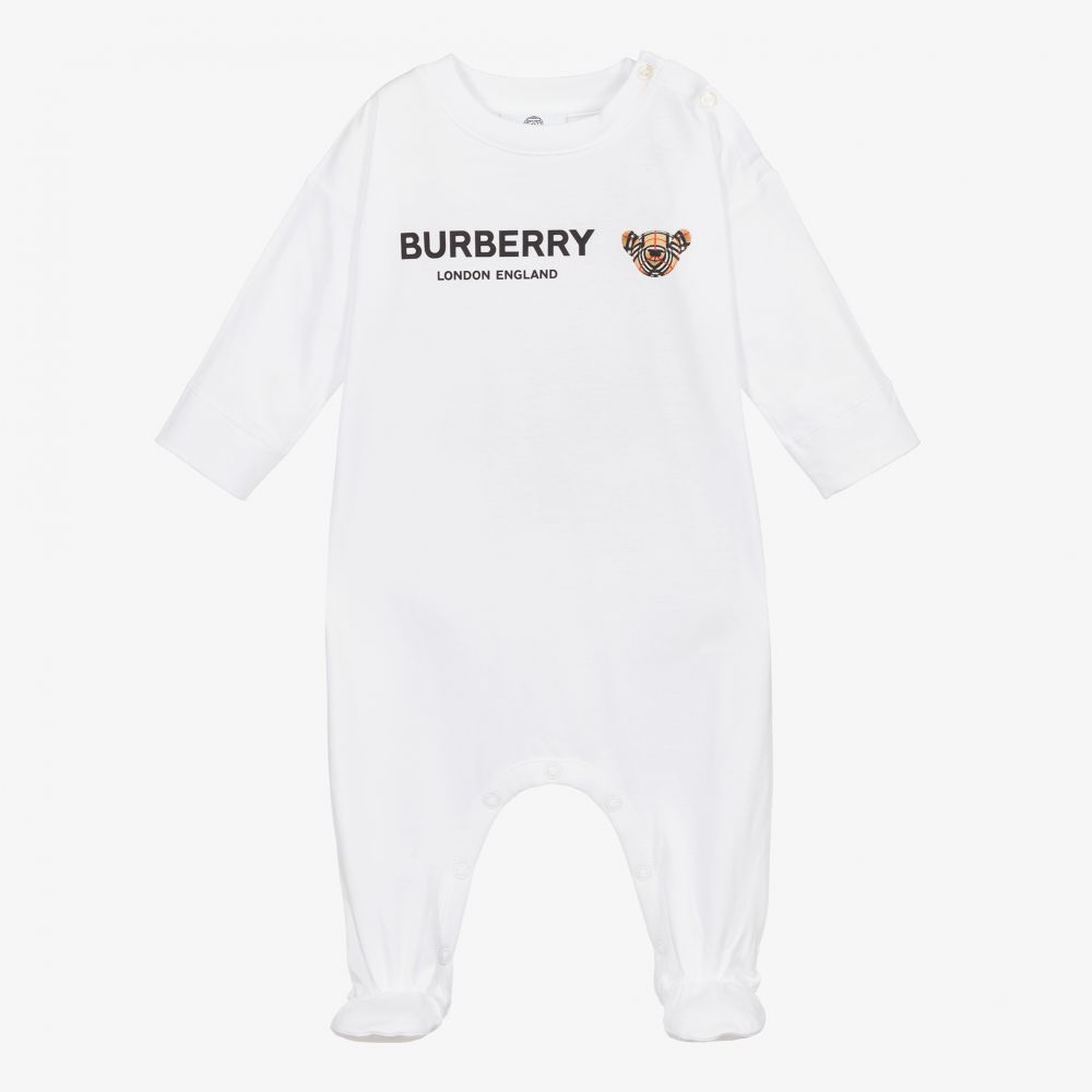 Burberry - Weißer Baumwollstrampler | Childrensalon
