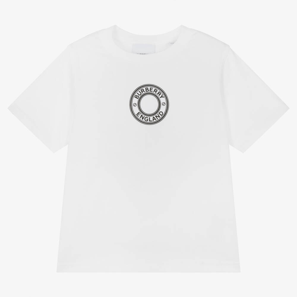 Burberry-White Cotton Logo T-Shirt | Childrensalon Outlet