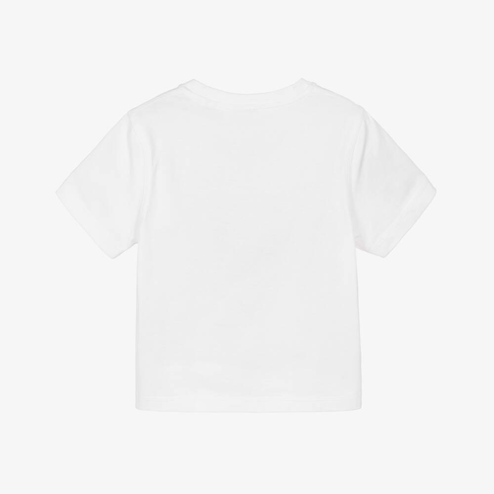 Burberry-White Cotton Thomas ​Bear T-Shirt with Flocked Logo | Childrensalon Outlet