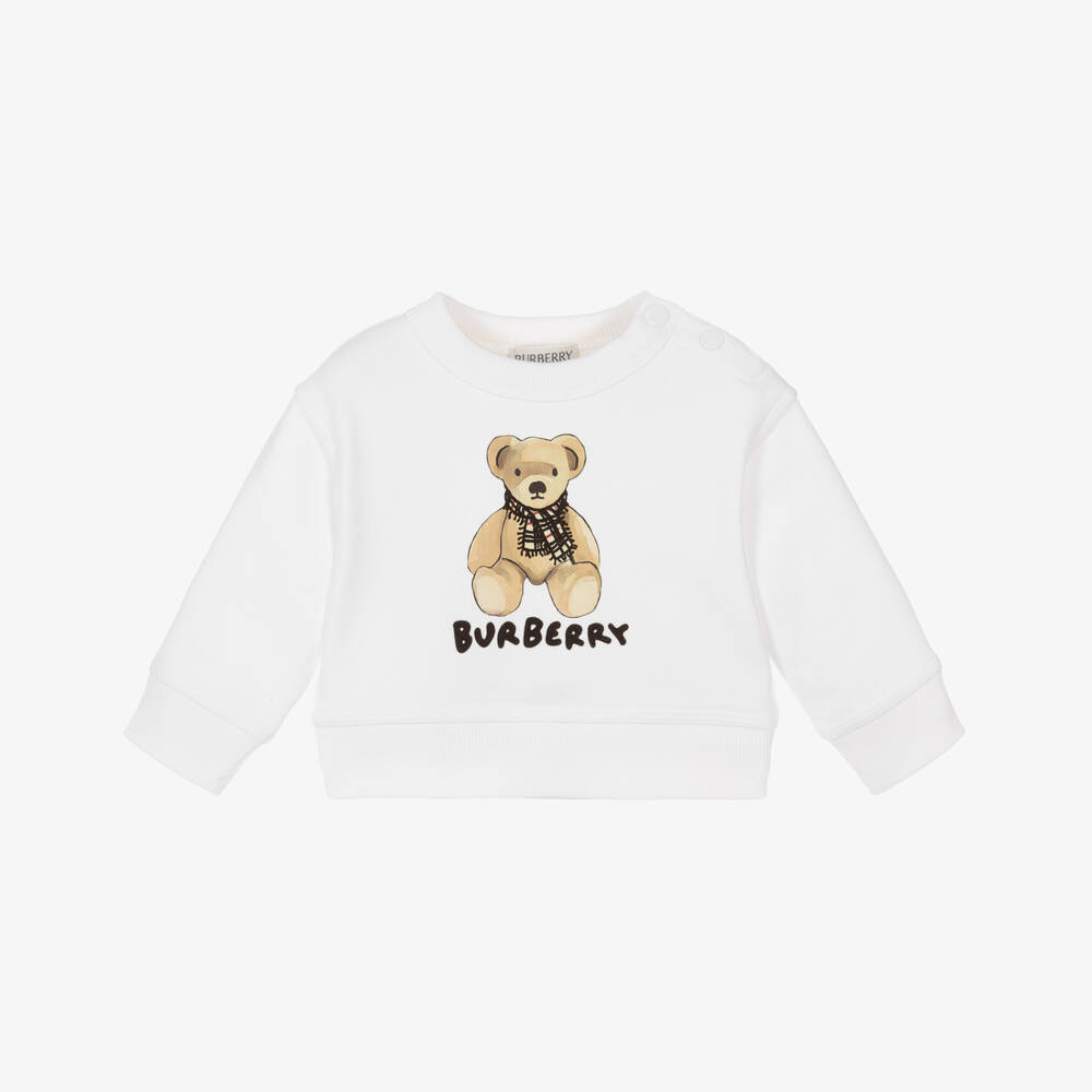 Burberry-White Cotton Thomas Bear Baby Sweatshirt | Childrensalon Outlet