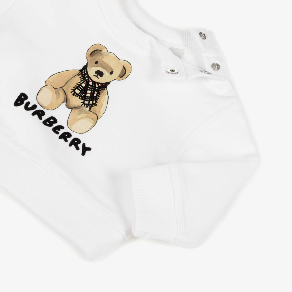 Burberry-White Cotton Thomas Bear Baby Sweatshirt | Childrensalon Outlet
