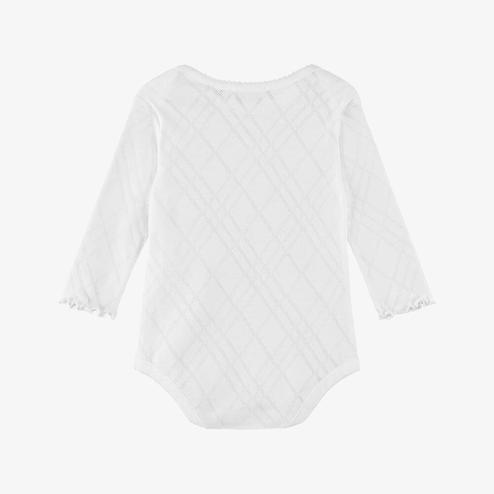 Burberry-White Cotton Thomas Bear Logo Bodysuit | Childrensalon Outlet