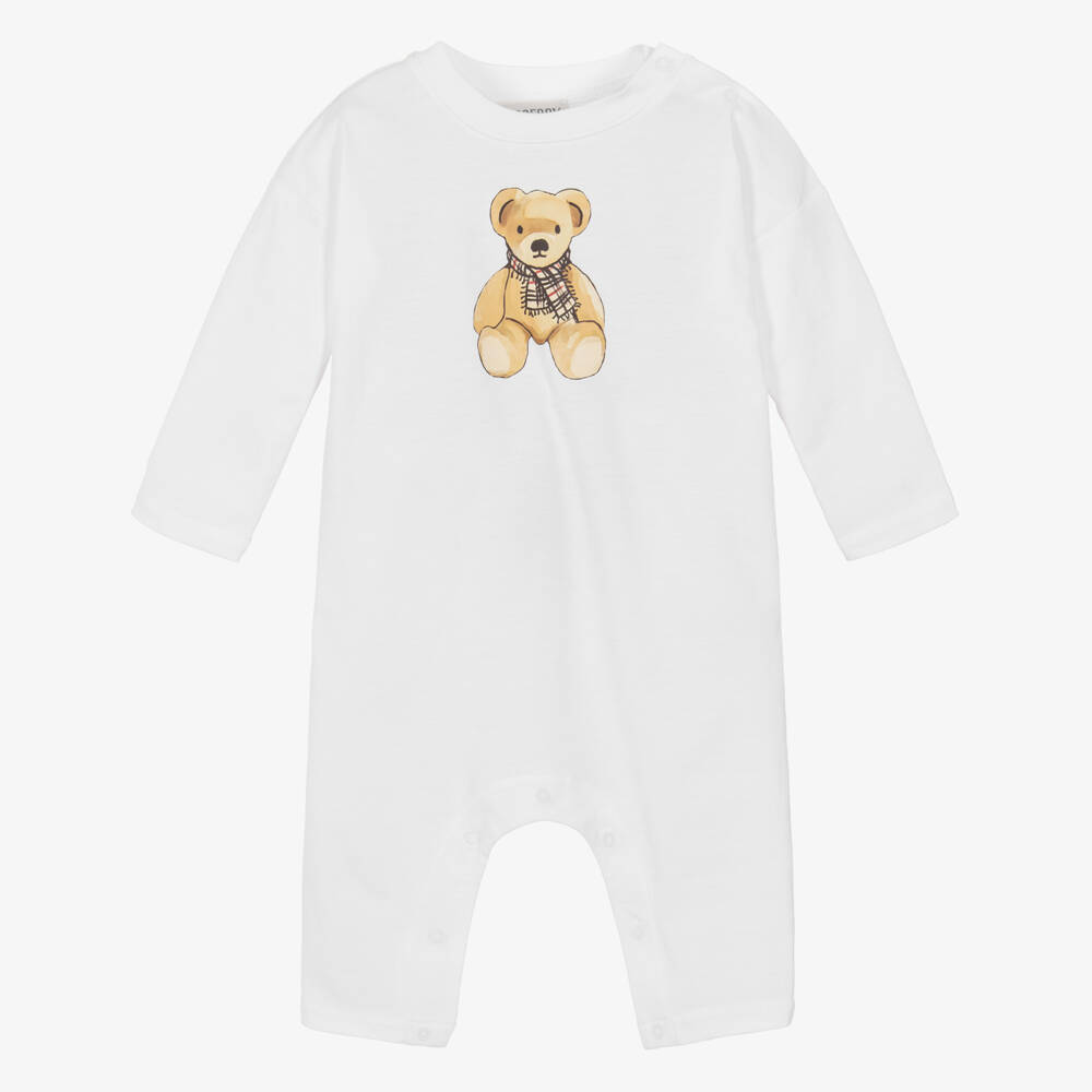 Burberry-رومبر قطن أبيض للرضع | Childrensalon Outlet
