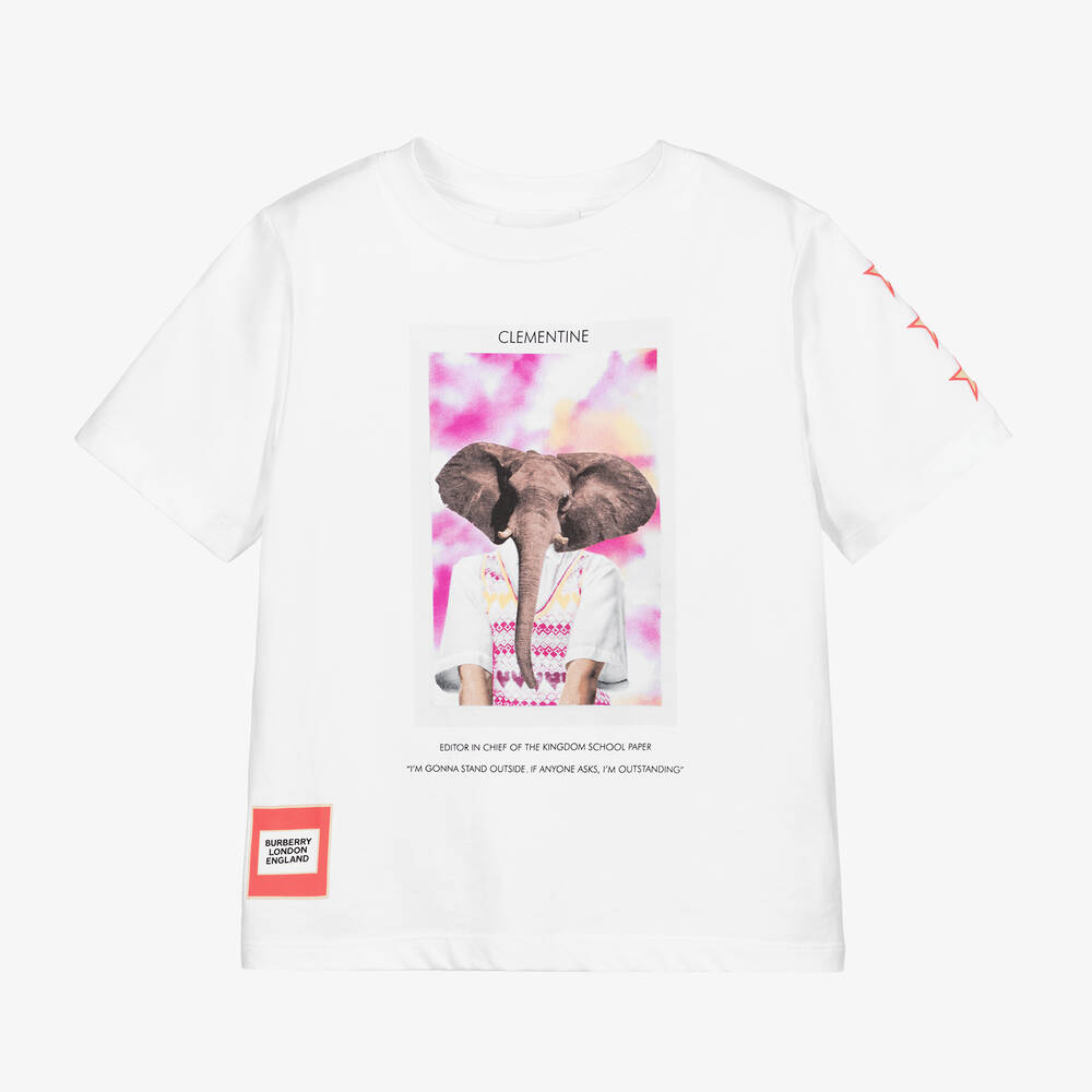 Burberry - Weißes T-Shirt mit Elefant-Print (M) | Childrensalon