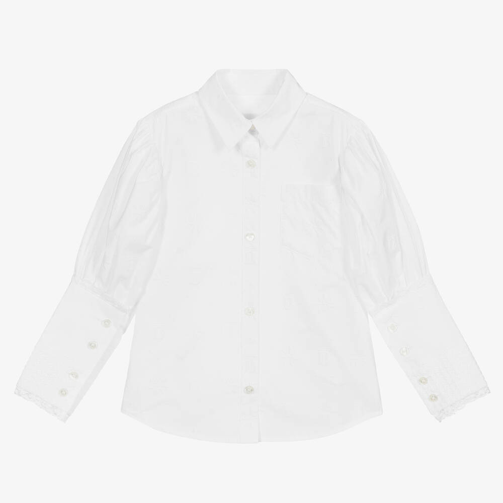 Burberry-بلوز قطن بوبلين لون أبيض | Childrensalon Outlet