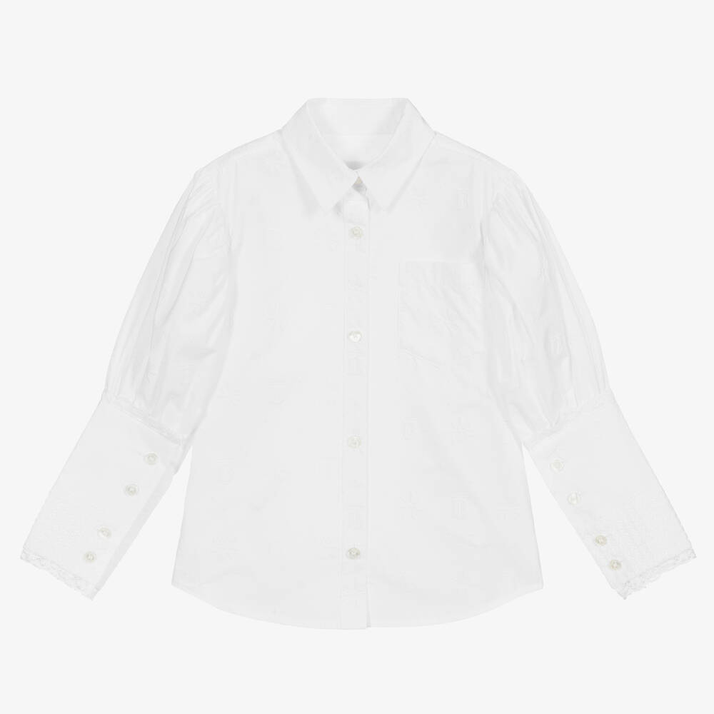 Burberry - Chemisier en coton filé coloris blanc | Childrensalon