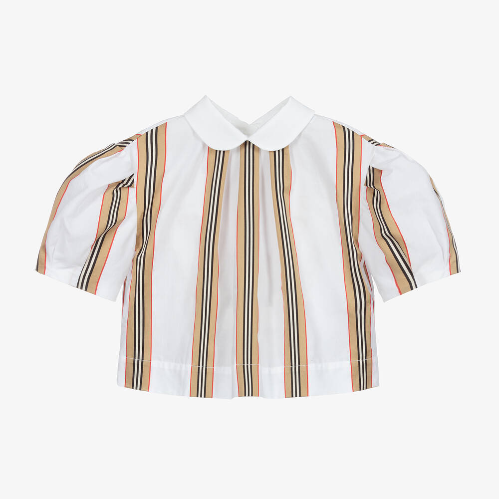 Burberry - Blouse rayée blanche Icon | Childrensalon