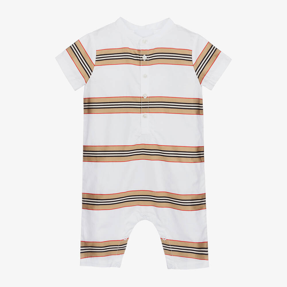 Burberry - White Icon Stripe Romper | Childrensalon