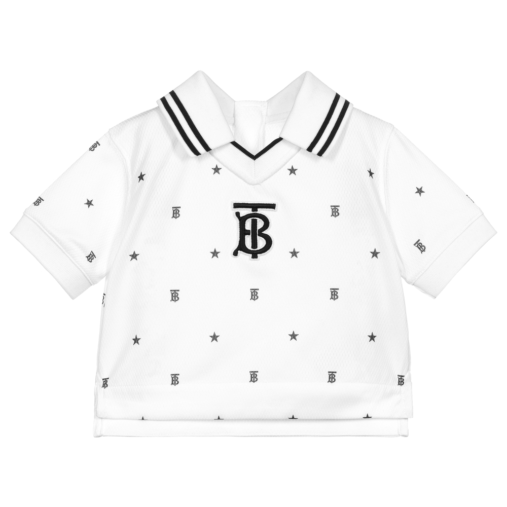 Burberry - White Logo Baby Polo Shirt | Childrensalon