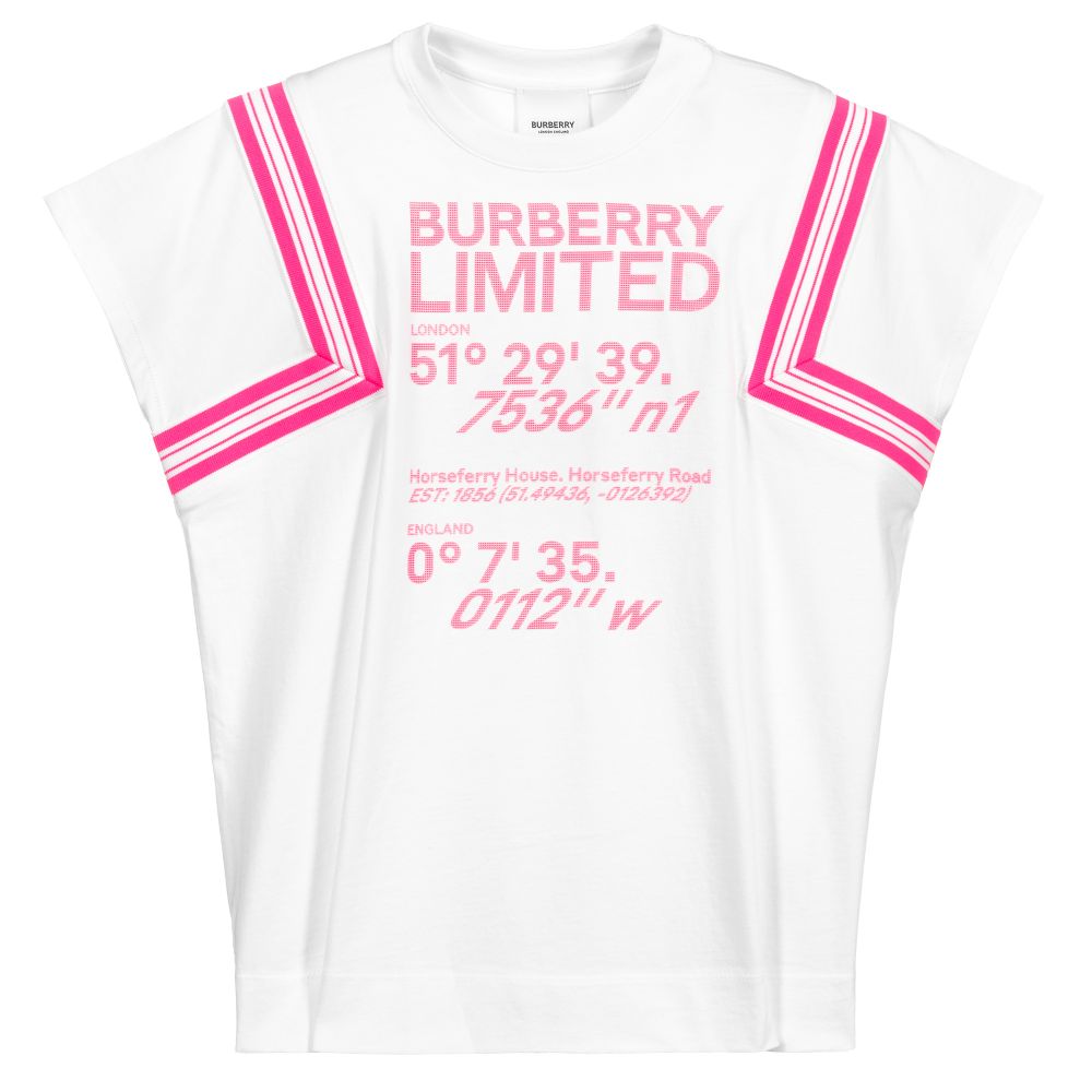 Burberry - Robe blanche et rose en jersey | Childrensalon